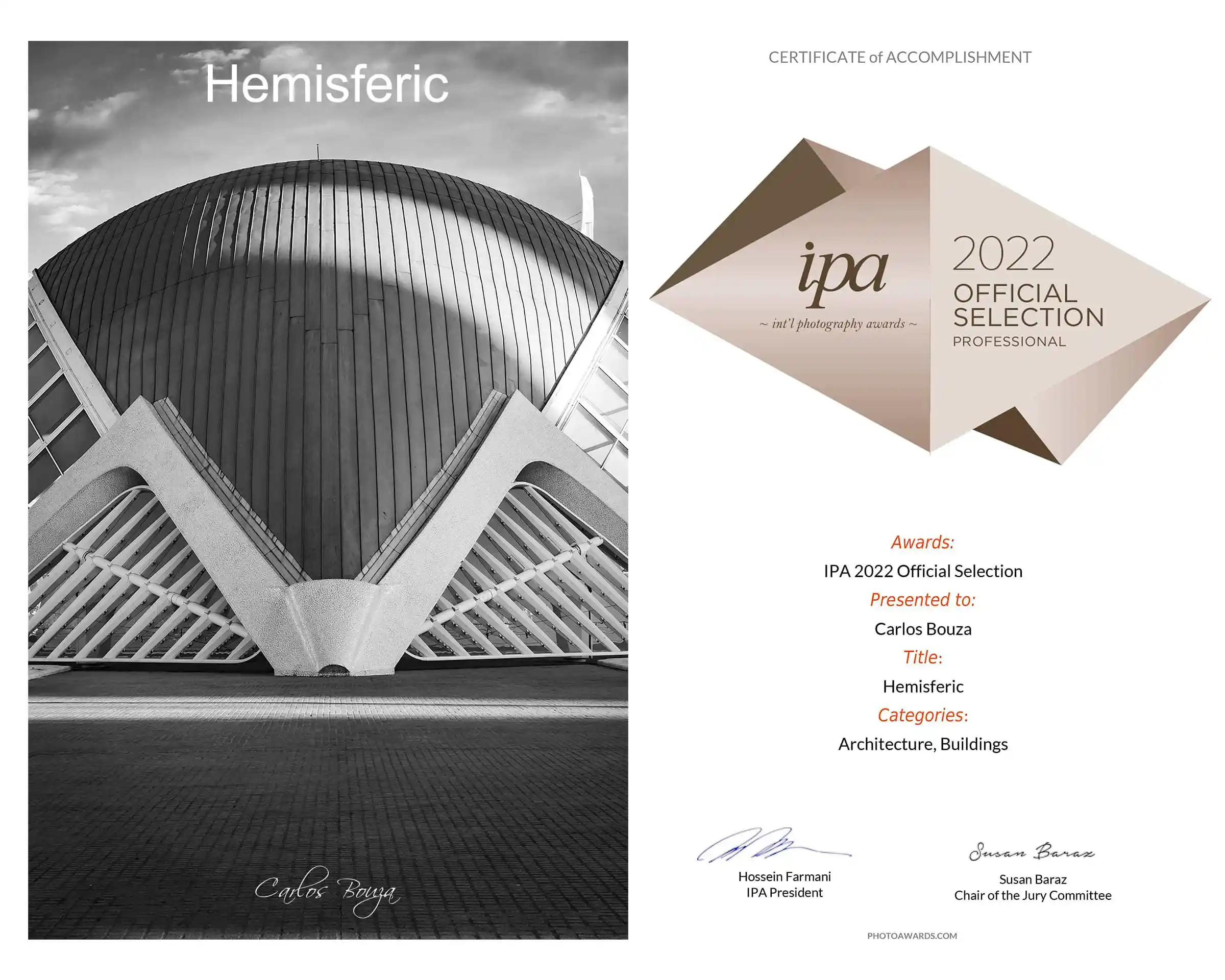 Selección oficial de "Hemisferic" en los International Photography Awards (IPA) 2022